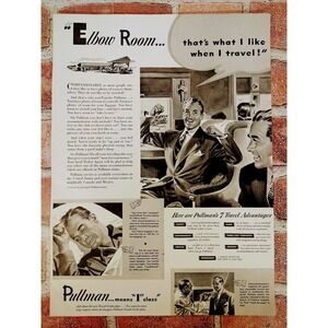 1941 Pullman Trains Smiling Men in Suits "Elbow Room" Original Vtg PRINT AD